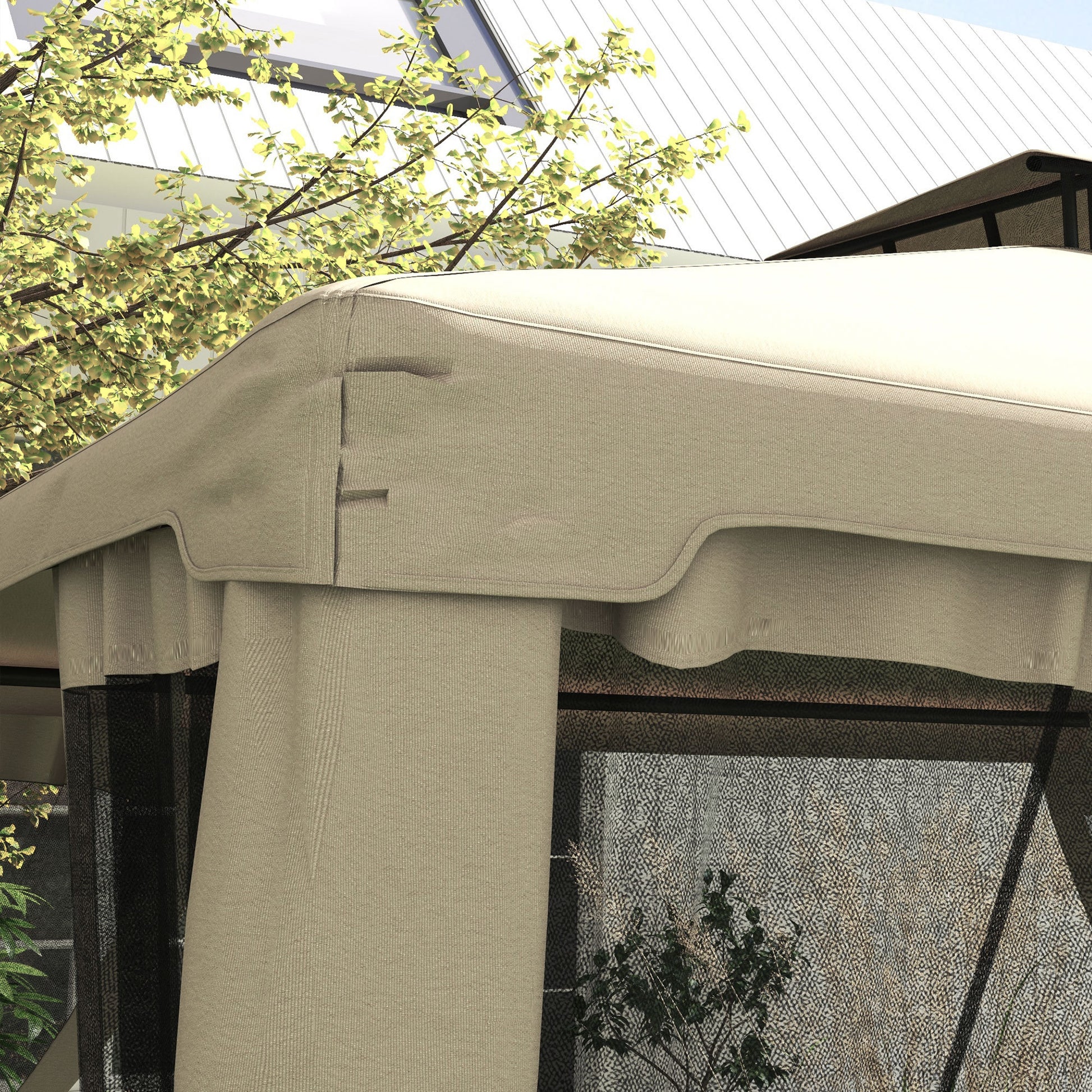 Outsunny 9.6' X 11.6' Patio Gazebo, Outdoor Canopy Shelter With 2 Tier Roof And Netting, Steel Frame For Garden, Lawn, Backyard, And Deck, Taupe Gray Polyester