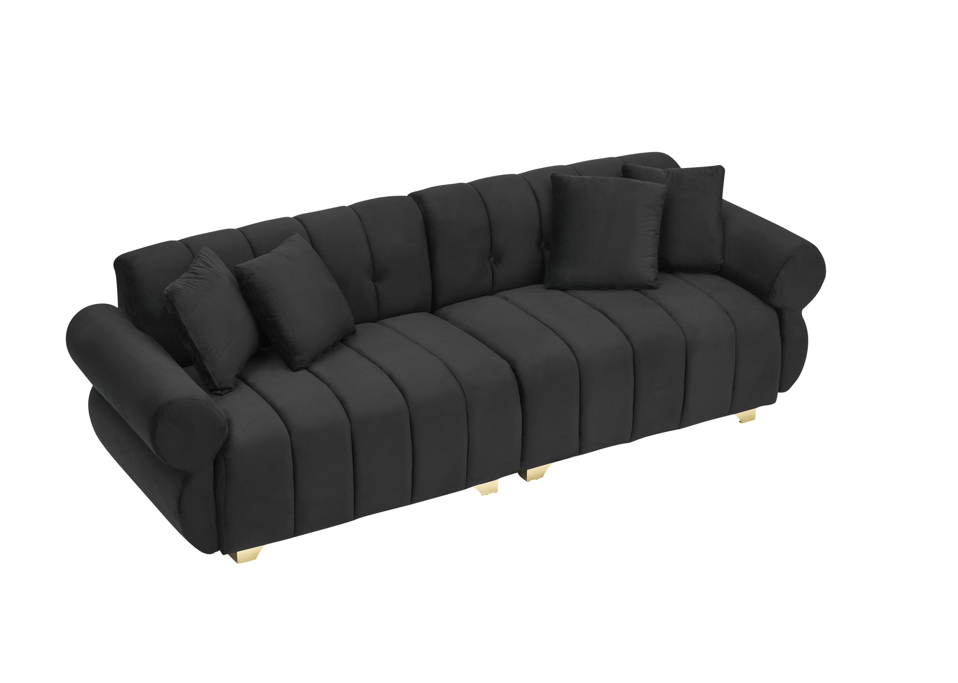 89 Inch Spring Wrapped Cushions, 3 Flannelette Sofas, Stylish Metal Feet And 4 Throw Pillows Make For A Modern Living Room Bedroom Black Velvet 3 Seat