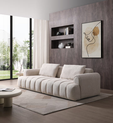 Modern Sectional Sofa, 4 Seater, Granular Fleece Velvet Upholstered Sofa Couch For Living Room Apartment Small Space, Beige Beige Polyester Wood Primary Living Space Medium Soft Cushion Back Modern Eucalyptus Foam Solid Wood 4 Seat