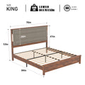 King Size Bed Frame With Upholstered Headboard, King Bed Frame With Charging Station And Led Lights, Wood Slats, Dark Gray Linen, No Box Spring Needed, Easy Assembly Box Spring Not Required King Brown Grey Wood Bedroom Bed Frame Linen Mdf Metal