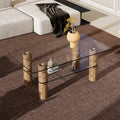 Modern Minimalist Double Layer Transparent Tempered Glass Coffee Table And Coffee Table, Paired With Wooden Mdf Decorative Columns. Computer Desk. Game Table. Ct X02 Transparent Glass