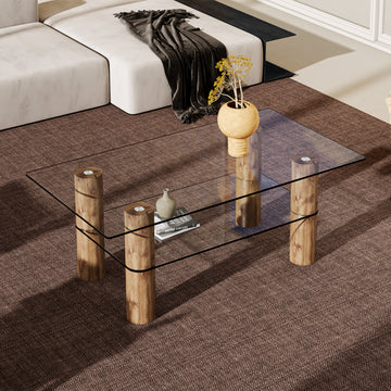 Modern Minimalist Double Layer Transparent Tempered Glass Coffee Table And Coffee Table, Paired With Wooden Mdf Decorative Columns. Computer Desk. Game Table. Ct X02 Transparent Glass