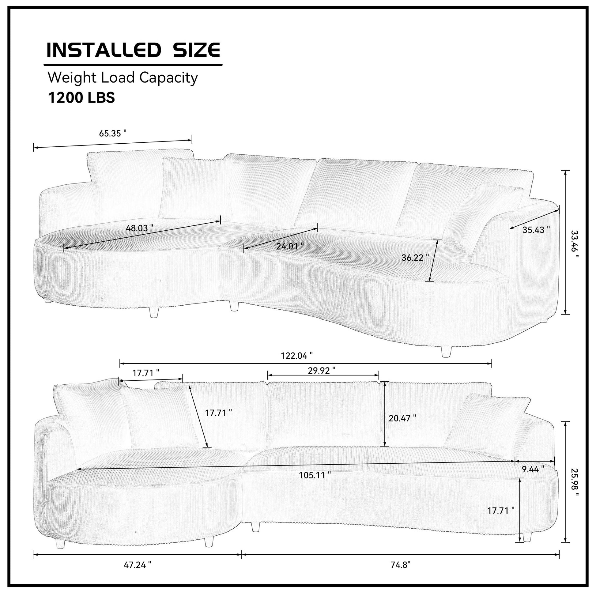 122.04 Inch Oversized Sectional Sofa, Modern Couch With Chaise, Comfy Sofa Couch With Left Facing Chaise,Corduroy Sofa Green Green Corduroy 3 Seat