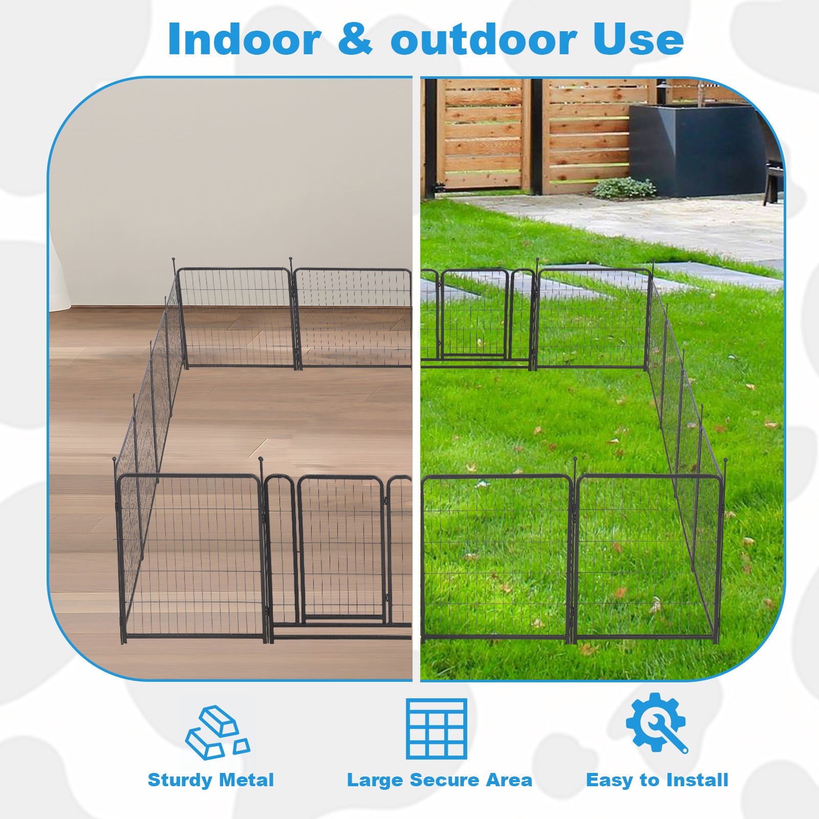 16 Panels Dog Playpen For Outdoor,Yard,Camping,31.6"Height Dog Fence With 2 Doors. Black Pet Pen Metal