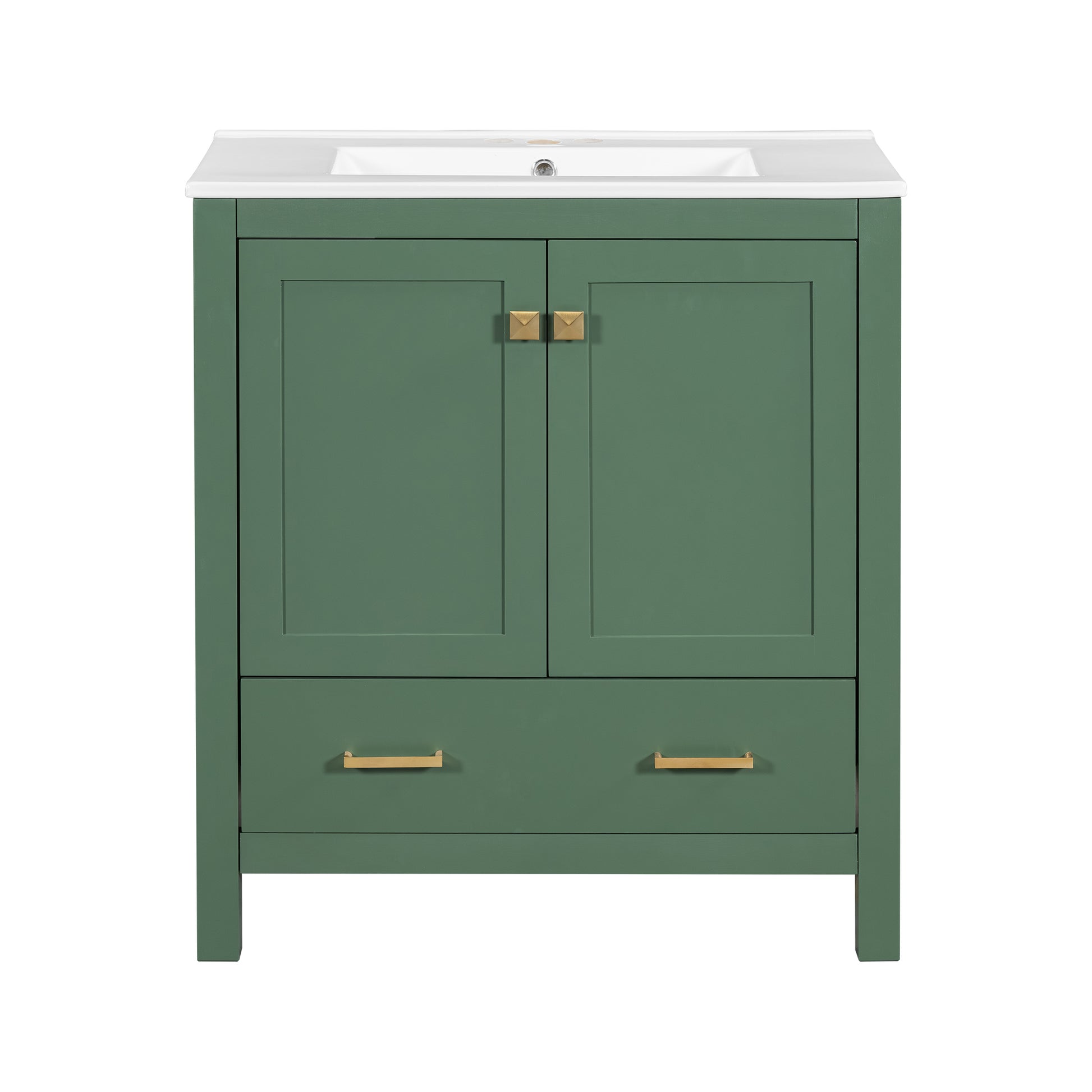 30 Inch Green Bathroom Vanity With Single Sink, Combination Under Counter Sink, Bathroom Storage Cabinet With 2 Doors And A Drawer, Soft Closure, Multifunctional Storage, Solid Wood Frame Green Bathroom Solid Wood Mdf