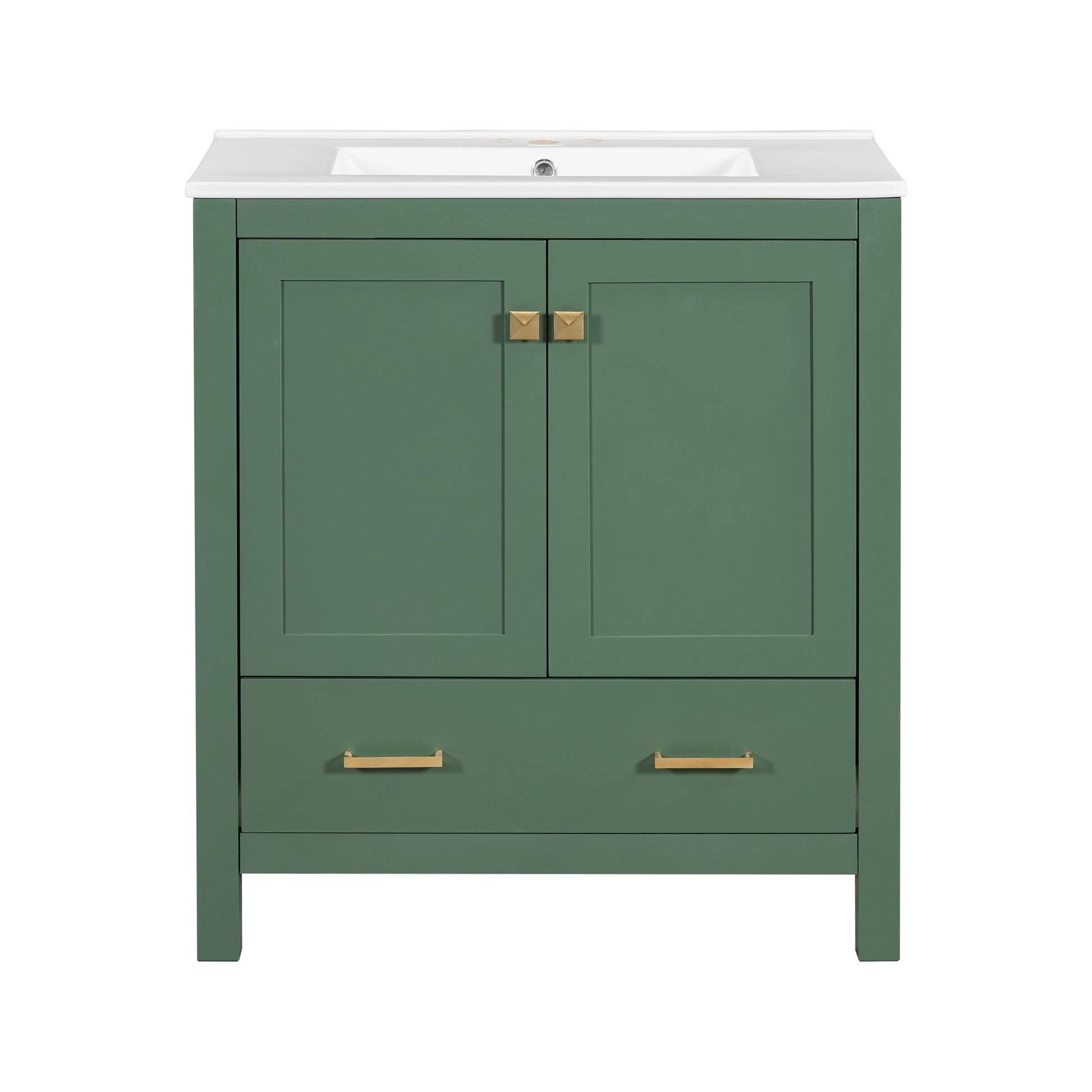 60" Green Bathroom Vanity Set With Double Vanities Separate , Double Ceramic Sinks, Storage Shelf, And Divided Drawers Mirror Not Included Modern Bathroom Solution For Spacious Bathrooms Green