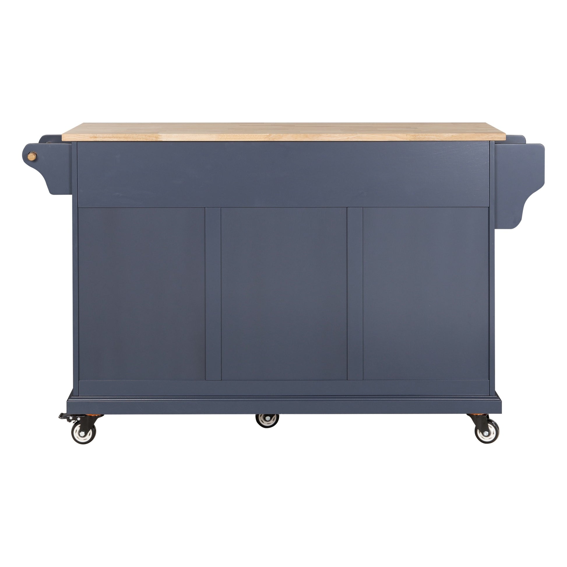 Kitchen Island With Rubber Wood Countertop, Kitchen Cart On 5 Wheels With Storage Cabinet And 5 Drawers For Dinning Room, Blue Blue Dining Room Rectangular Rubberwood Solid Wood Mdf Large 56 In