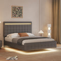 Floating Bed Frame Queen Size With Led Lights, Upholstered Headboard And Footboard Platform Bed, Wood Slats Support Easy Assembly,Plush Velvet Dark Grey Box Spring Not Required Queen Dark Grey Wood Bedroom American Design Bed Frame Velvet Velvet