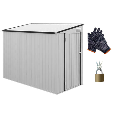 Outsunny 4' X 7.7' Metal Outdoor Storage Shed, Lean To Storage Shed, Garden Tool Storage House With Lockable Door And 2 Air Vents For Backyard, Patio, Lawn, White White Steel