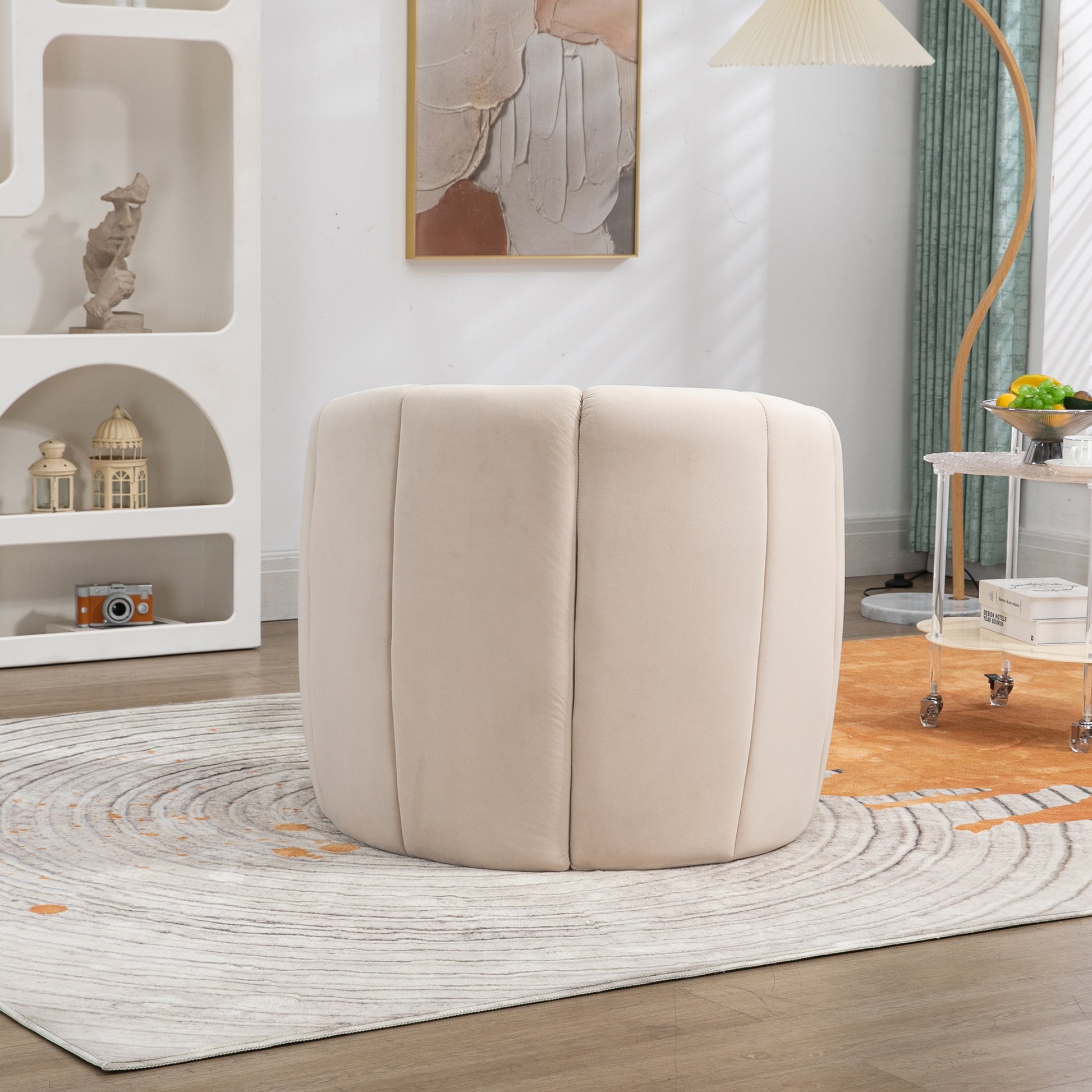 Coolmore Accent Chair With Ottoman, Mid Century Modern Barrel Chair Upholstered Club Tub Round Arms Chair For Living Room Bedroom Office Beige Velvet Beige Foam Velvet
