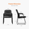 Leather Office Guest Chair No Wheels, Comfy Padded Arms And Seld Base, For Reception Conference Room Set Of 2 Black Stainless Steel