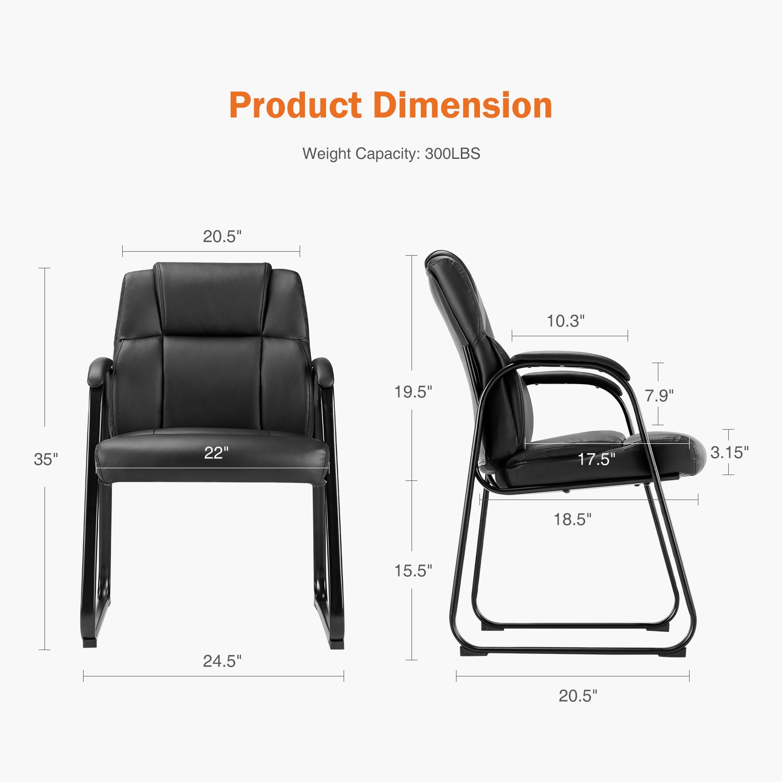 Leather Office Guest Chair No Wheels, Comfy Padded Arms And Seld Base, For Reception Conference Room Set Of 2 Black Stainless Steel