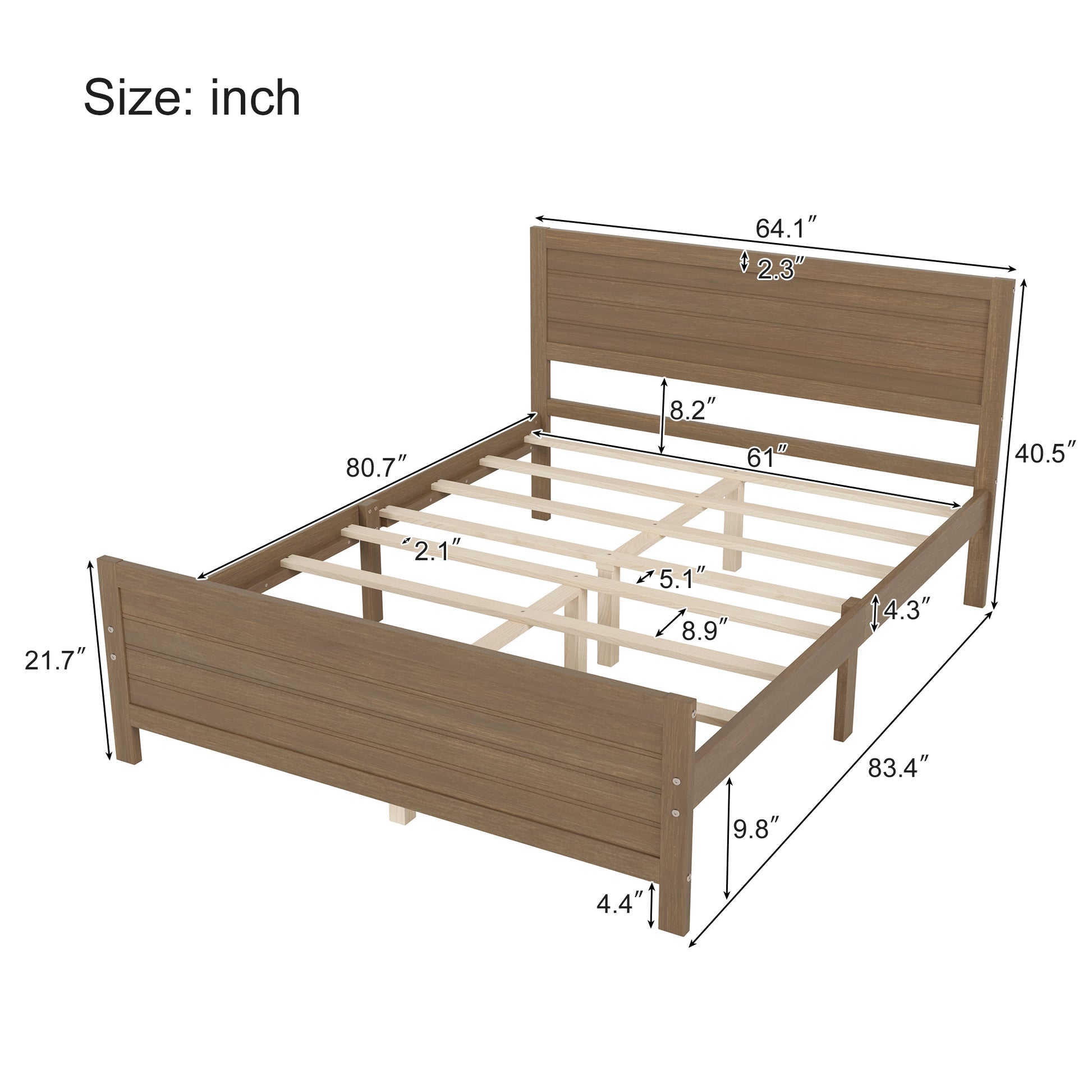 Wood Platform Bed Frame With Headboard, Mattress Foundation With Wood Slat Support, No Box Spring Needed, Queen Size, Walnut Box Spring Not Required Queen Walnut Wood Solid Wood Mdf