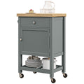 Homcom Utility Kitchen Cart, Rolling Kitchen Island With Smooth Rubberwood Top, Narrow Butcher Block Surface On Wheels With Storage Drawer & Cabinet, Gray Gray Engineered Wood