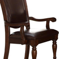 Traditional Style Wood & Leather Dining Side Arm Chair, Brown & Dark Brown, Set Of 2 Brown Wood Fabric