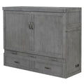 Queen Size Murphy Bed With Usb Ports, Large Drawers And Metal Handles, Antique Grey Queen Gray Solid Wood Mdf