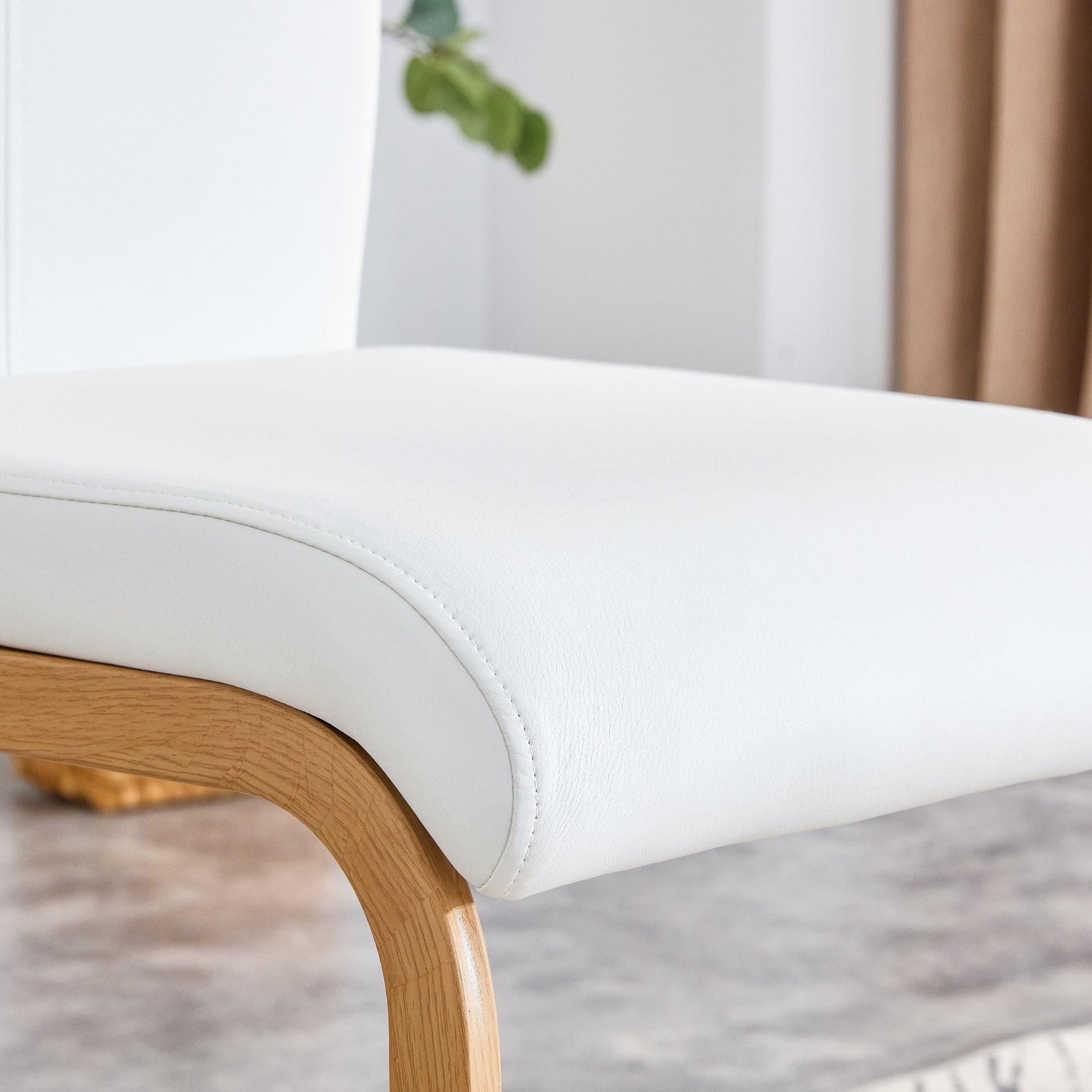 Table And Chair Set. White Sintered Stone Table Top With Rubberwood Legs, Foldable Computer Desk, Foldable Desk, 6 Modern Pu Leather High Cushion Side Chairs With Wood Grain Metal Legs. White Seats 6 Sintered Stone