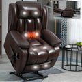 Dual Motor Infinite Position Up To 350 Lbs Electric Medium Size Genuine Leather Brown Power Lift Recliner Chair With 8 Point Vibration Massage And Lumbar Heating White Metal Primary Living Space Heavy Duty Pine Antique Brown Genuine Leather Power Remote