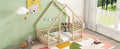 Twin Wood House Shaped Floor Bed With Fence, Guardrails ,Natural Twin Natural American Design Pine