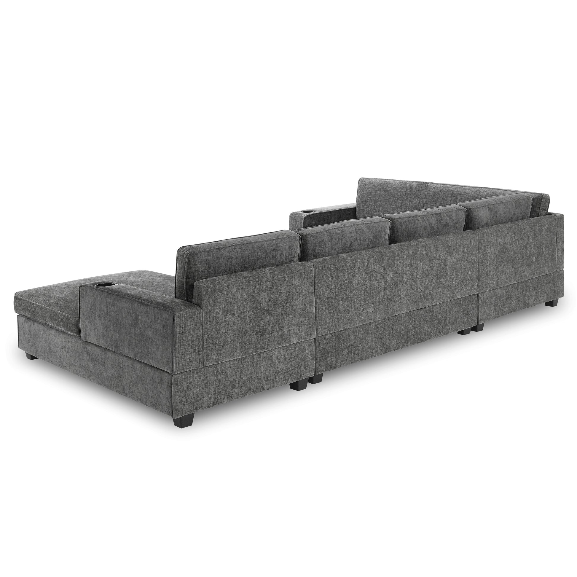 119*67" U Shaped Sectional Sofa,6 Seat Chenille Couch Set With Oversized Chaise Lounge,Irregular Corner,Deep Seat Comfy Sofa With Cup Holders For Living Room,Apartment,2 Colors Dark Gray Chenille 6