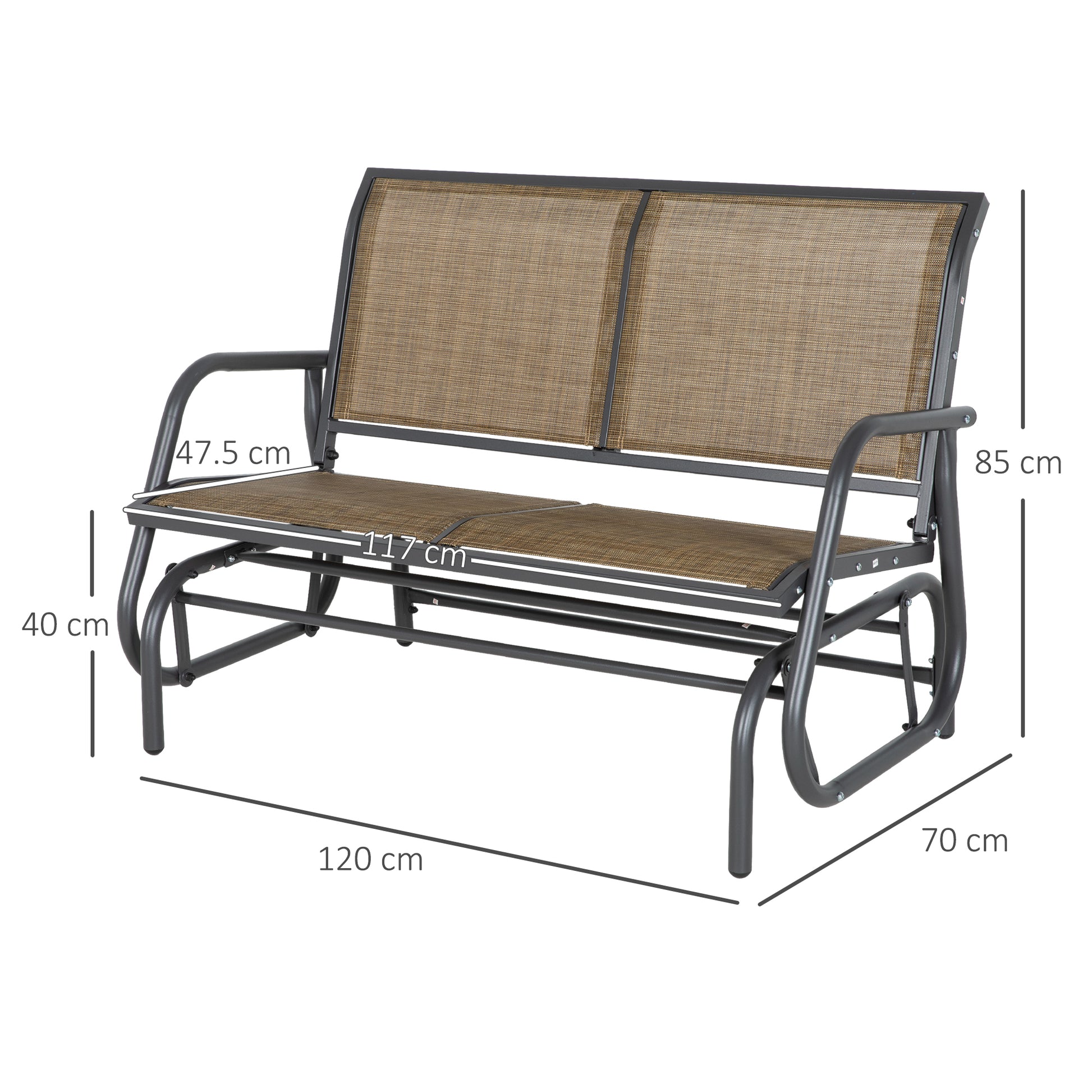 Outsunny 2 Person Outdoor Glider Bench, Patio Double Swing Rocking Chair Loveseat W Powder Coated Steel Frame For Backyard Garden Porch, Light Mixed Brown Brown Steel