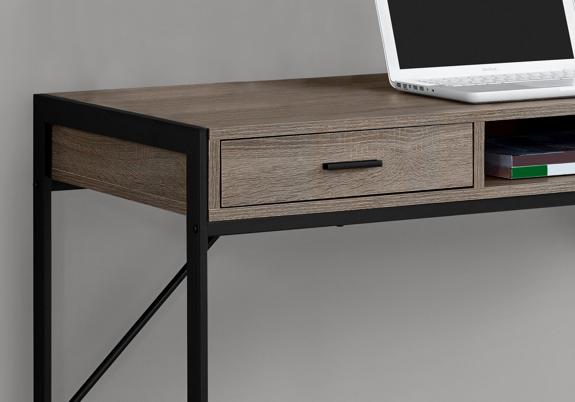 Computer Desk, Home Office, Laptop, Storage Drawers, 48"L, Work, Brown Laminate, Black Metal, Contemporary, Modern Taupe Mdf