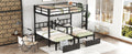 Full Xl Over Twin & Twin Triple Bunk Bed With Drawers, Multi Functional Metal Frame Bed With Desks And Shelves In The Middle, Black Full Xl Black Metal