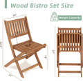 3 Piece Acacia Wood Bistro Set, Wooden Folding Patio Furniture For Garden Backyard Balcony Porch W 1 Coffee Table And 2 Foldable Chairs, Light Brown Light Brown Acacia Wood