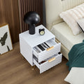 White Nightstand,Luxury Carving Board 2 Drawer Night Stand Bed Side Table With Metal Legs, 20