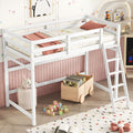 Twin Size High Loft Bed With Inclined Ladder, Guardrails,White Twin White American Design Pine