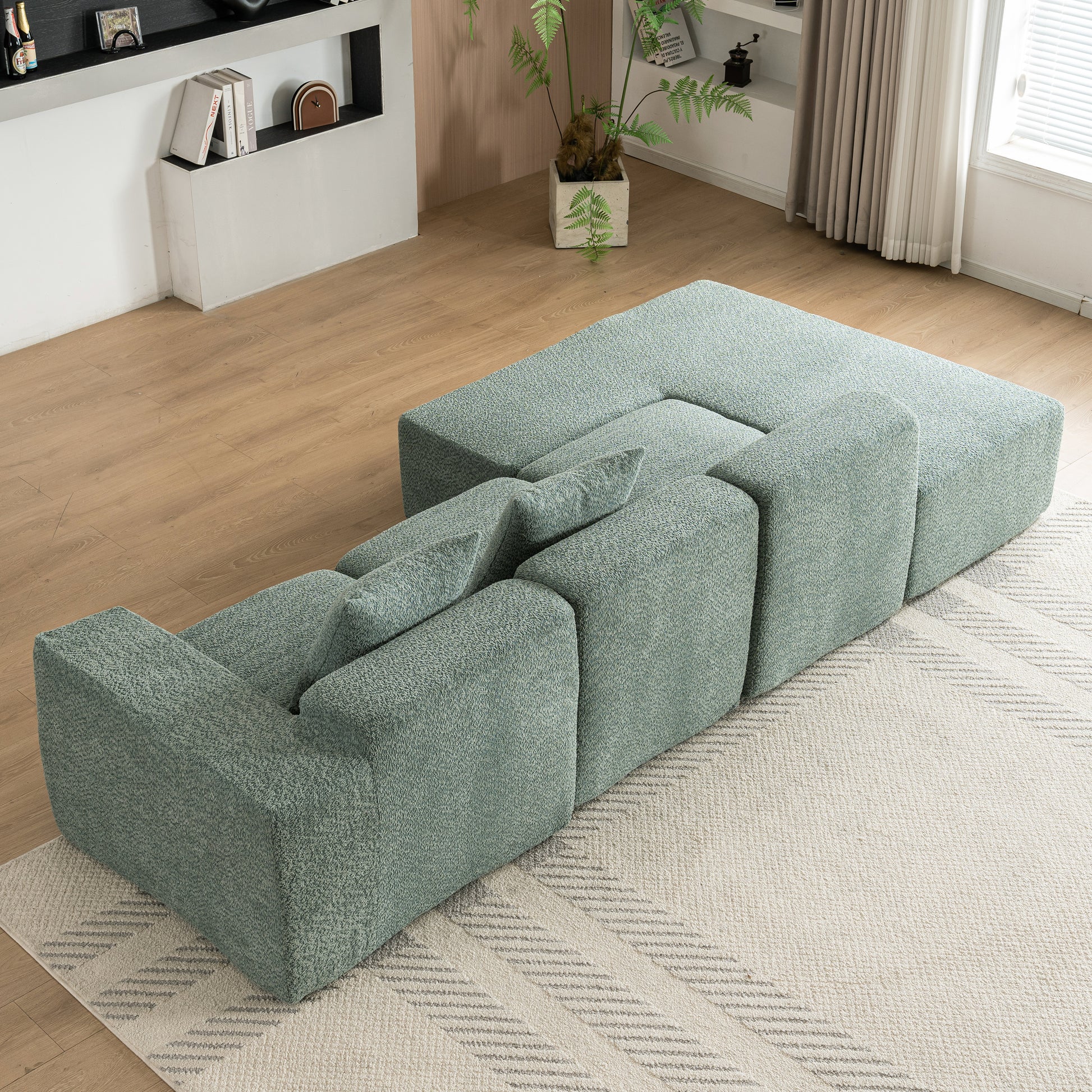 116.5" Sectional Sofa Full Compressed Sofa Couch Free Combined Sofa For Living Room, Green Green Foam Polyester 4 Seat