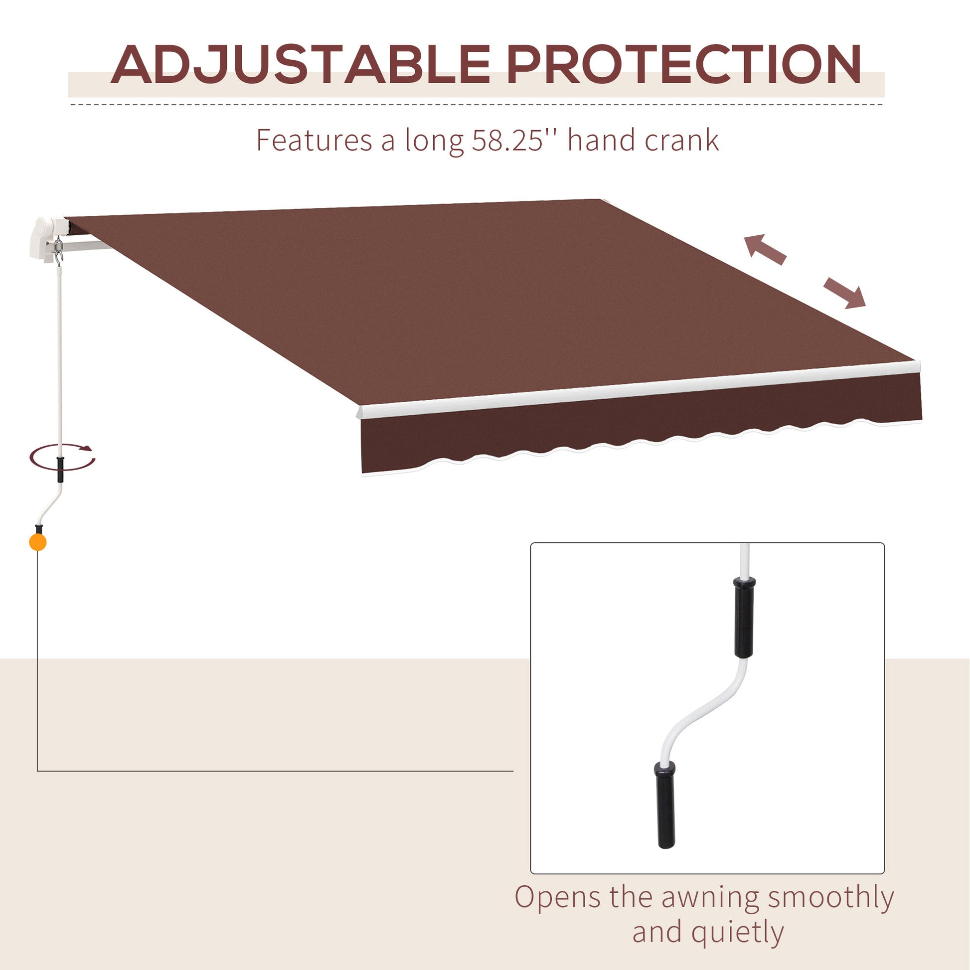 Outsunny 12' X 8' Retractable Awning Patio Awnings Sun Shade Shelter With Manual Crank Handle, 280G M Uv & Water Resistant Fabric And Aluminum Frame For Deck, Balcony, Yard, Brown Brown Aluminum