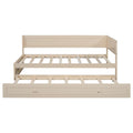 Twin Size Wood Daybed With Trundle And Guardrail, Beige Box Spring Not Required Beige Wood Solid Wood Mdf