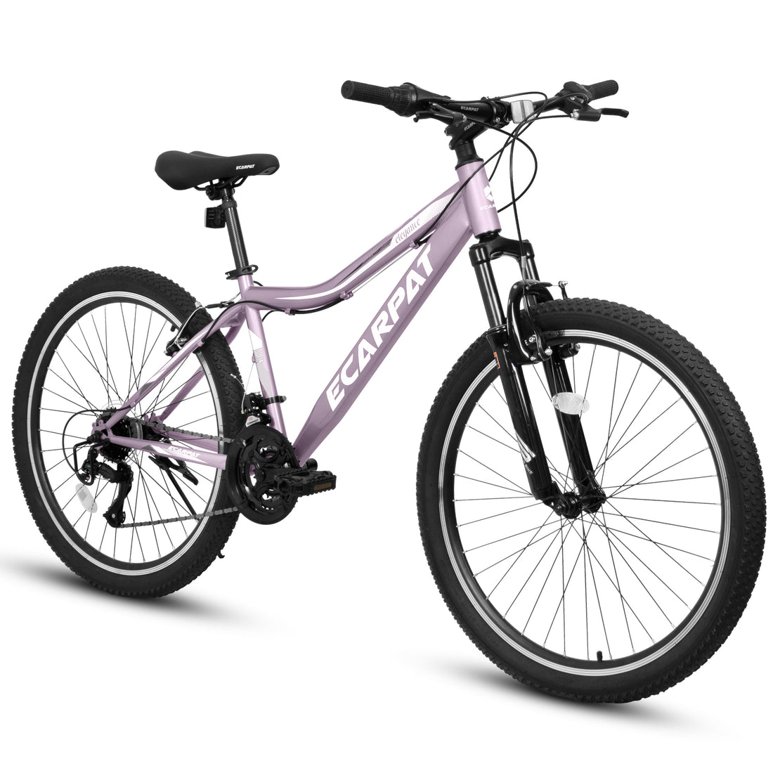 A24208 Ecarpat 24 Inch Mountain Bike, 21 Speed V Brake, Front Suspension, Carbon Steel Frame Mountain Bike For Teenagers Girls Women Bicycles Cycling Purple Durable Garden & Outdoor Polyurethane Foam Steel