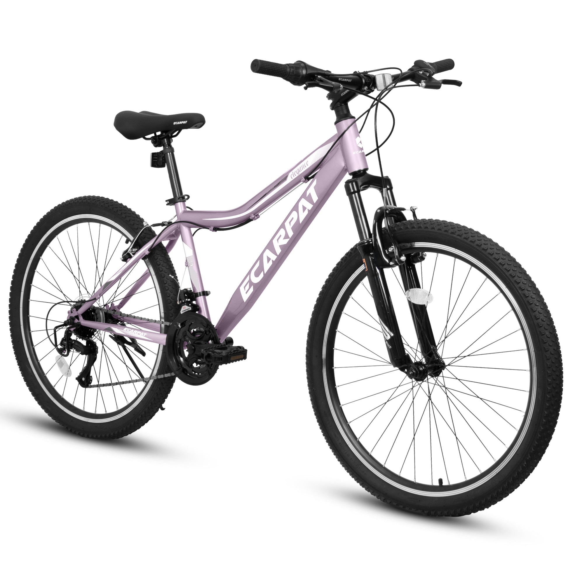 A24208 Ecarpat 24 Inch Mountain Bike, 21 Speed V Brake, Front Suspension, Carbon Steel Frame Mountain Bike For Teenagers Girls Women Bicycles Cycling Purple Durable Garden & Outdoor Polyurethane Foam Steel