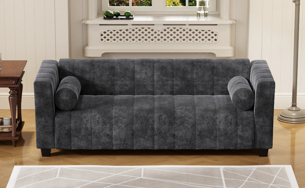 78.7''Upholstered Sofa For Living Room, Bedroom, Salon, Simplified Style Dark Gray Polyester 3 Seat