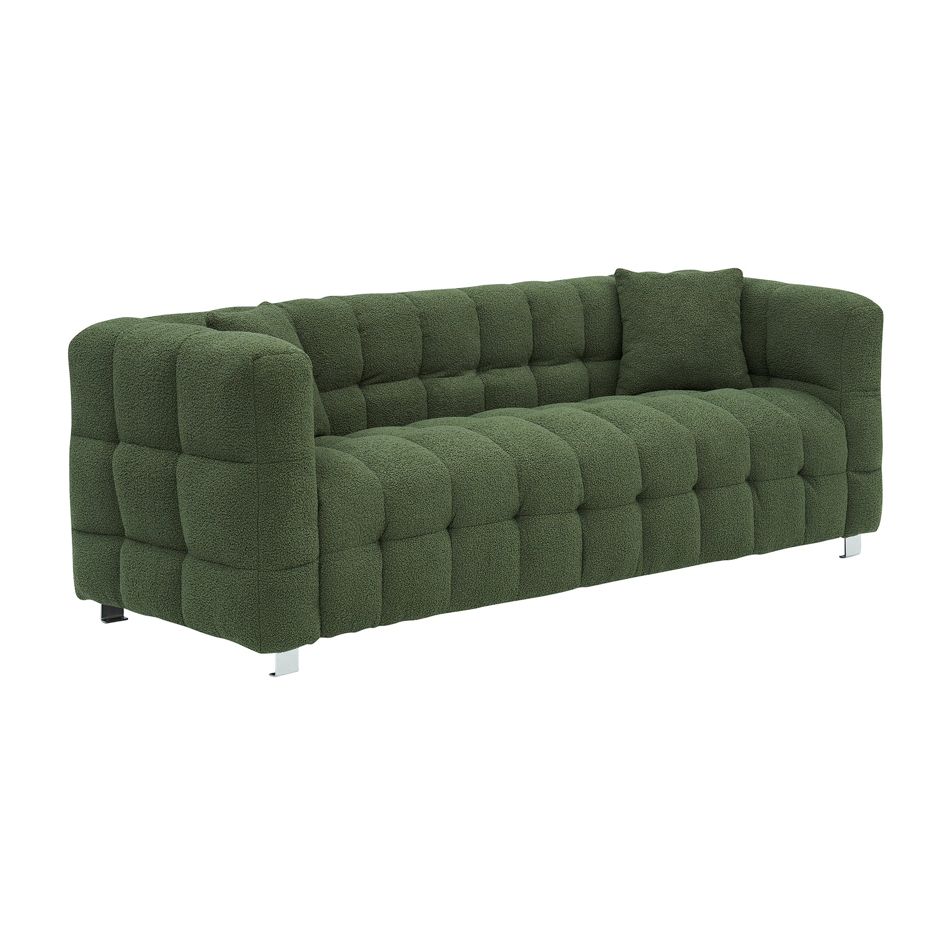 Green Teddy Fleece Sofa 80 "Discharge In Living Room Bedroom With Two Throw Pillows Hardware Foot Support Green Polyester Blend 3 Seat