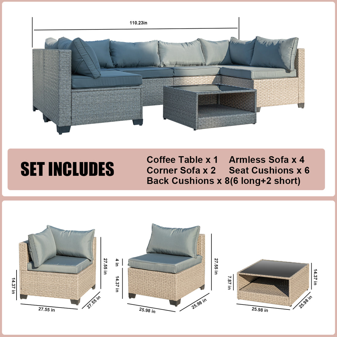 5 Piece Patio Furniture Set, All Weather Outdoor Conversation Set Sectional Sofa With Water Resistant Grey Thick Cushions Beige Grey Metal