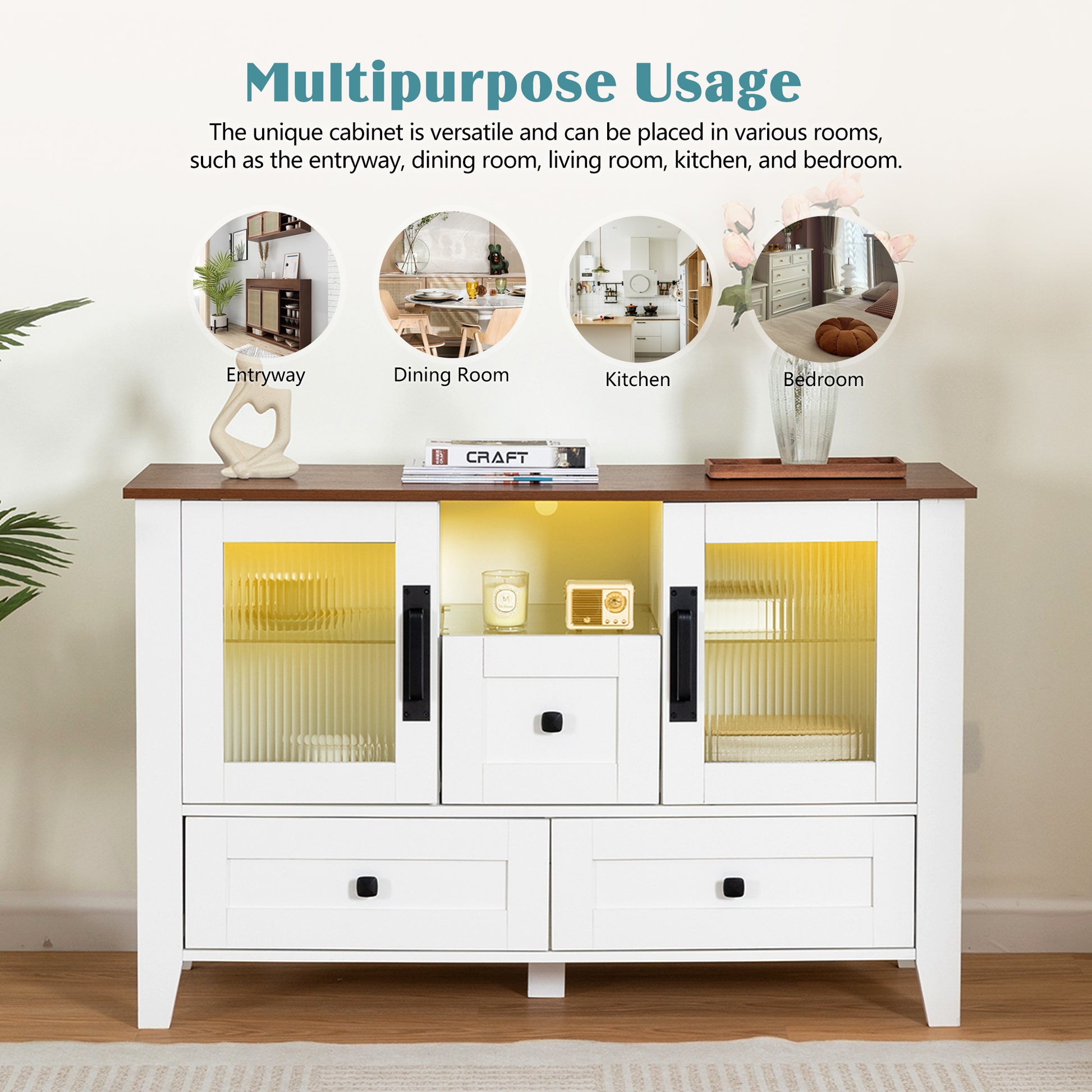 Drawerdresser Cabinet,Barcabinet,Buffetsideboard,Storagecabinet,Buffet Server Console Tablestorge,Changhong Glass Door,Toughened Glass Shelf,Fordining Room,Living Room,Kitchenhallway,Color:White Brown 5 Or More Spaces Brown Antique White Primary Living