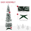 Homcom 9 Foot Pencil Snow Flocked Artificial Christmas Tree With Pine Realistic Branches, Pine Cones, Red Berries, Auto Open, Green Green Plastic