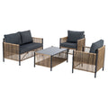 Comming Patio 4 Pieces Brown Pe Wicker Sofa Set With Grey Cushion Yes Complete Patio Set Black Brown Seats 4 Garden & Outdoor Modern Sofa Seating Groups Foam Steel