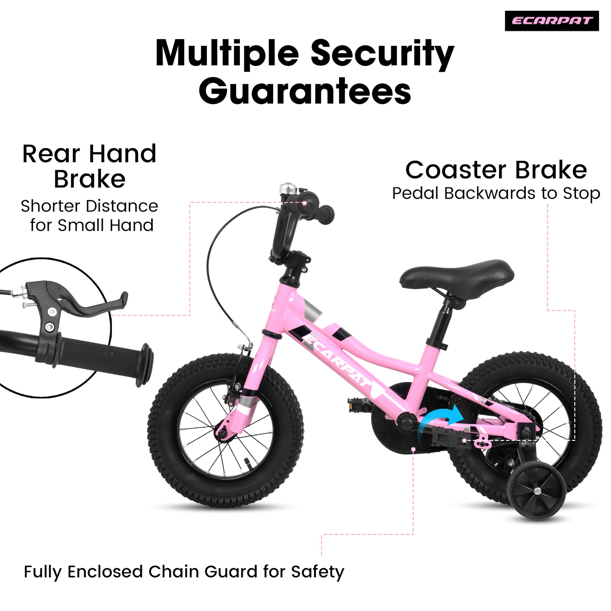 A16117 Ecarpat Kids' Bike 16 Inch Wheels, 1 Speed Boys Girls Child Bicycles For 3 4Years, With Removable Training Wheels Baby Toys, Front V Brake, Rear Holding Brake Pink Cute Polyurethane Foam 3 To 4 Years Carbon Steel Outdoor