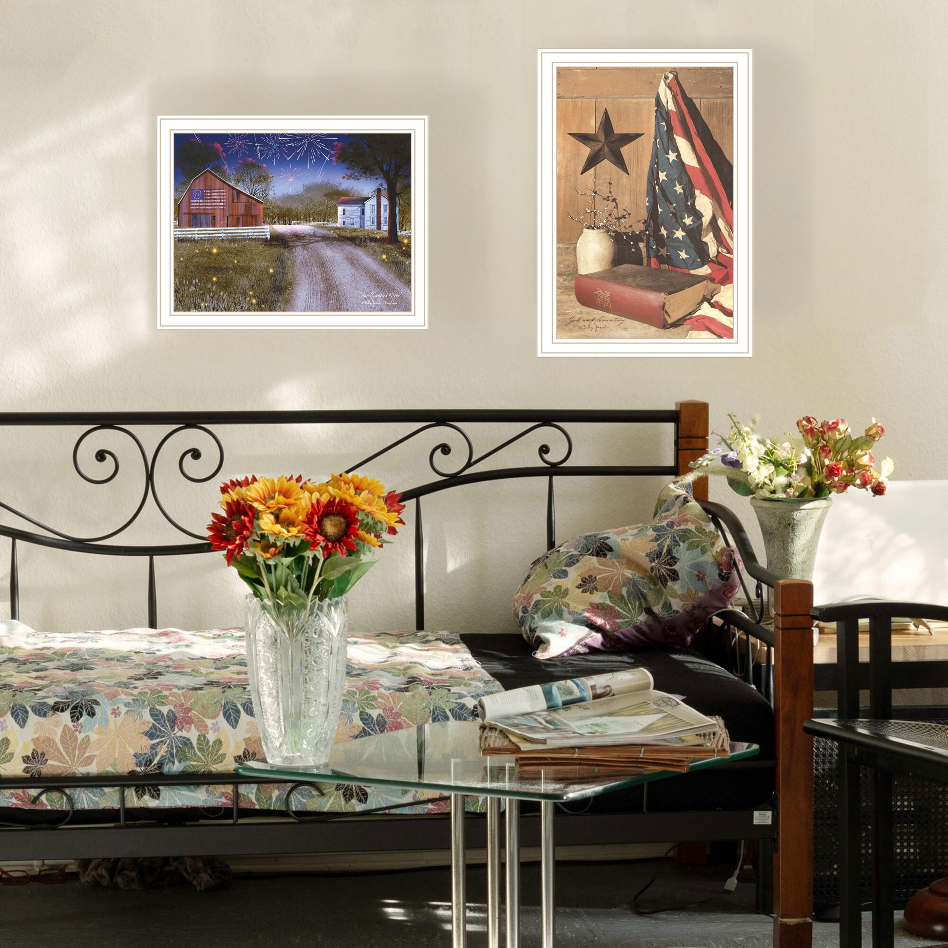 2 Piece Vignette Star Spangled Night, God & Country White Framed Wall Art For Living Room, Bedroom Wall Art Print For Home Decor By Billy Jacobs Multicolor Wood Paper