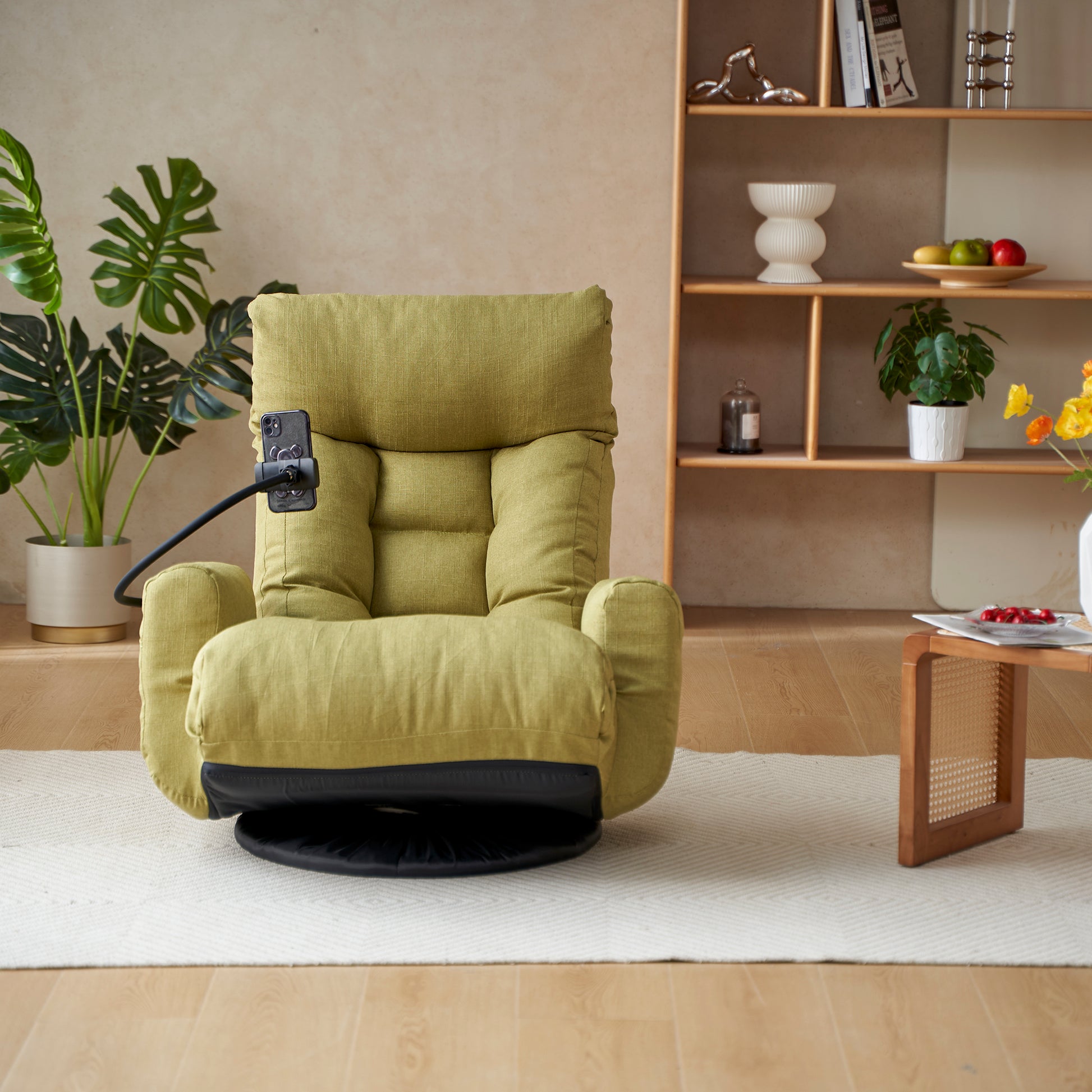 Adjustable Head And Waist, Game Chair, Lounge Chair In The Living Room, 360 Degree Rotatable Sofa Chair,Rotatable Seat Leisure Chair Deck Chair Green Metal Soft Cotton Metal