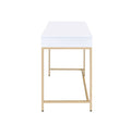 White High Gloss And Gold 2 Drawer Writing Desk White Gold White Drawer 2 Drawers Bedroom Modern White Wood Metal