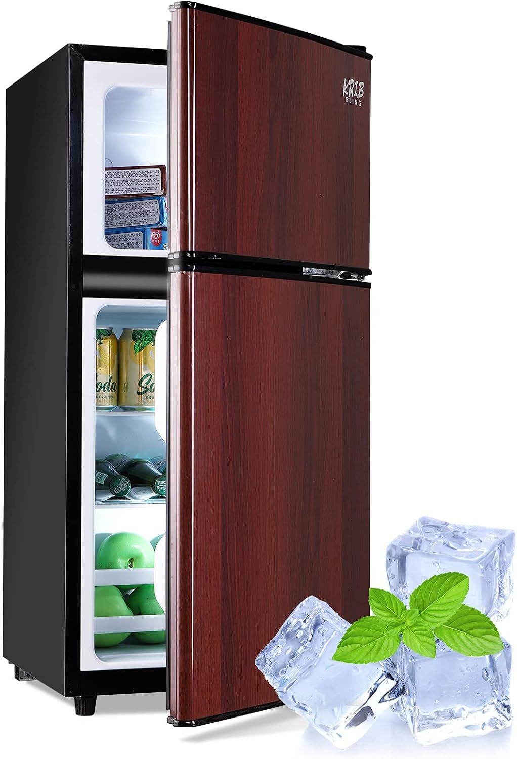 3.5Cu.Ft Compact Refrigerator Mini Fridge With Freezer, Small Refrigerator With 2 Door, 7 Level Thermostat Removable Shelves For Kitchen, Dorm, Apartment, Bar, Office, Wood Wood Kitchen Modern Abs Steel Q235