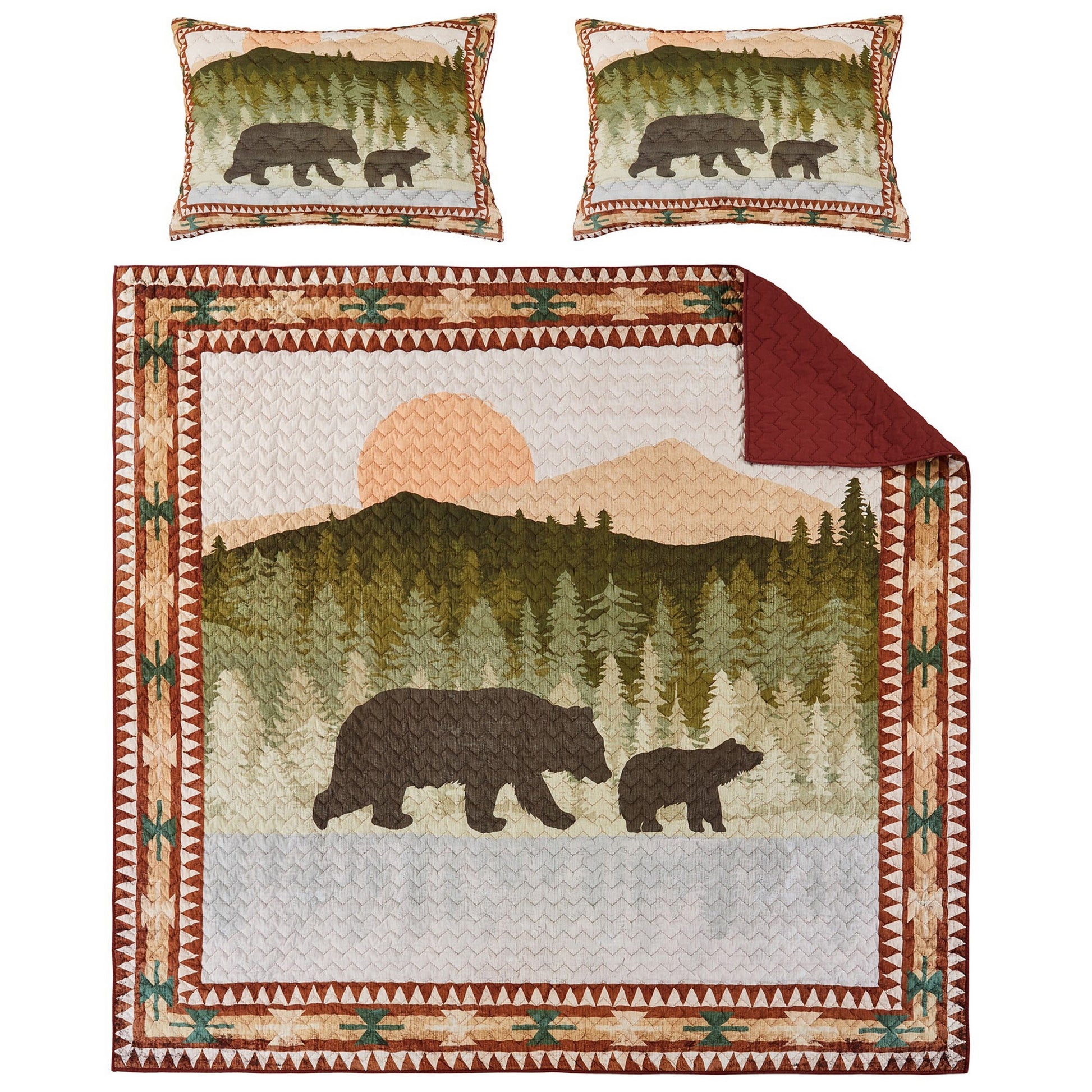 Kip 3 Piece Soft Microfiber King Quilt Set, Simple Bear Print, Multicolor King Multicolor Microfiber