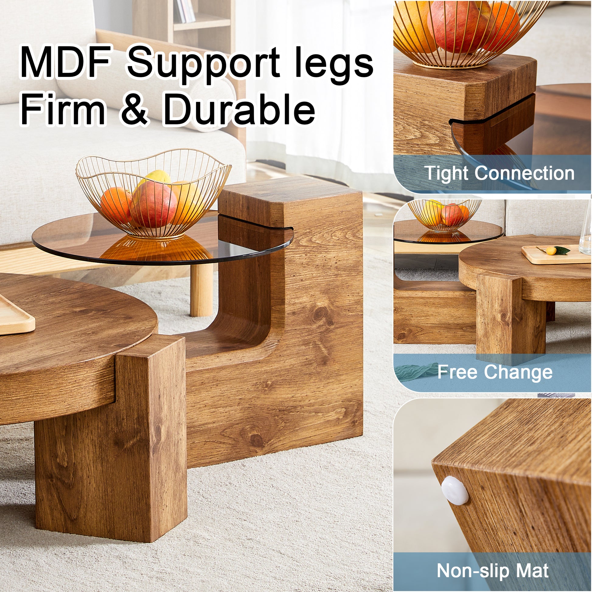 The Detachable Double Decker Coffee Table, The Stylish Design Is More Precious, And The Detachable Design Can Make The Use Of Space More Flexible And Suitable For Various Scenes. Wood Mdf