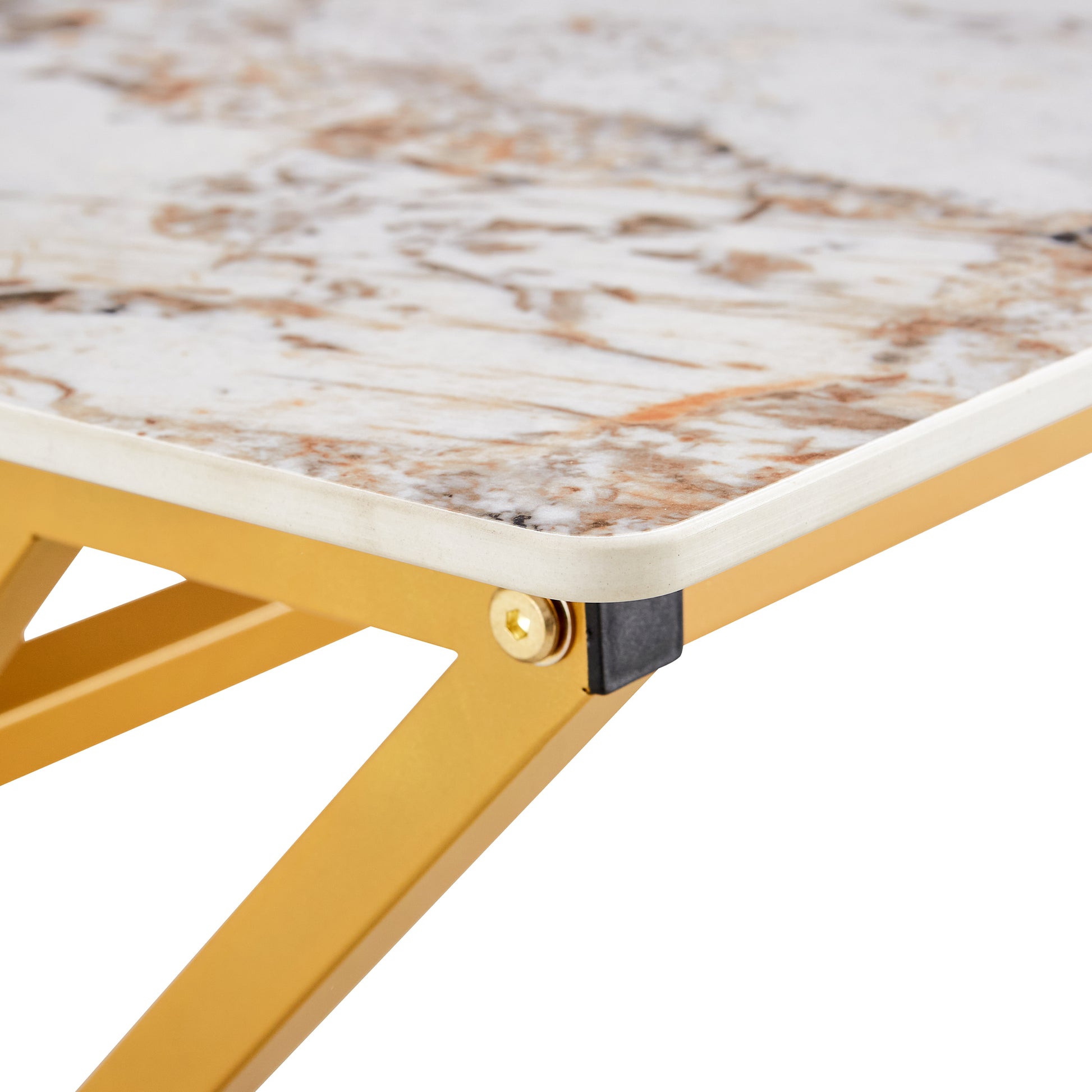 A Modern Minimalist Style Marble Patterned Coffee Table With Golden Metal Legs. Computer Desk. Game Table. Tea Table. Ct Xx Gold Sintered Stone