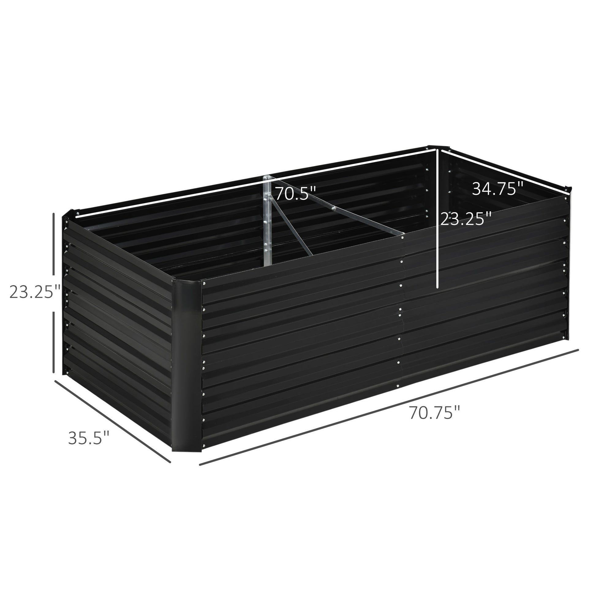 Outsunny Galvanized Raised Garden Bed Kit With Reinforcing Bars, Large And Tall Metal Planter Box For Vegetables, Flowers And Herbs, 6' X 3' X 2', Black Black Steel